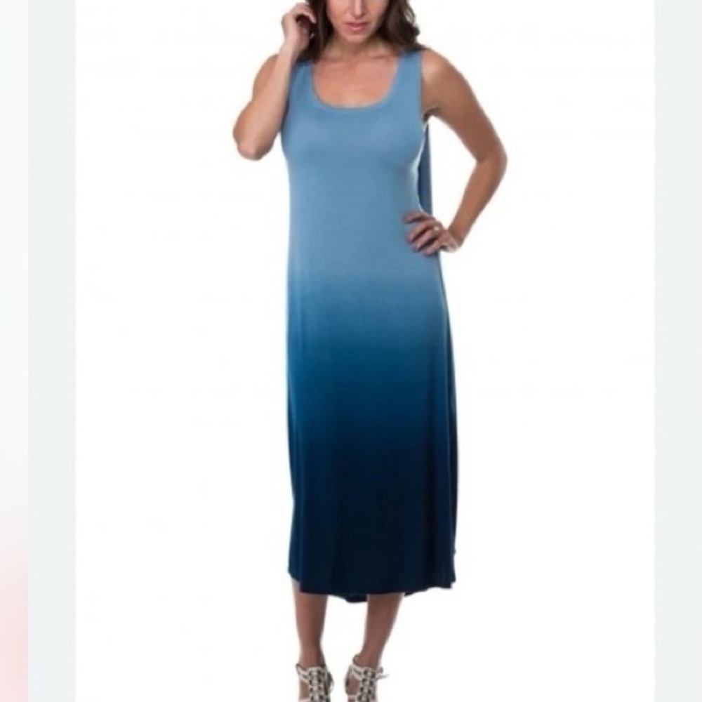 Marisa Kenson Callie Blue Dip Dye Ombre Sleeveless Tank Midi Dress Size Medium